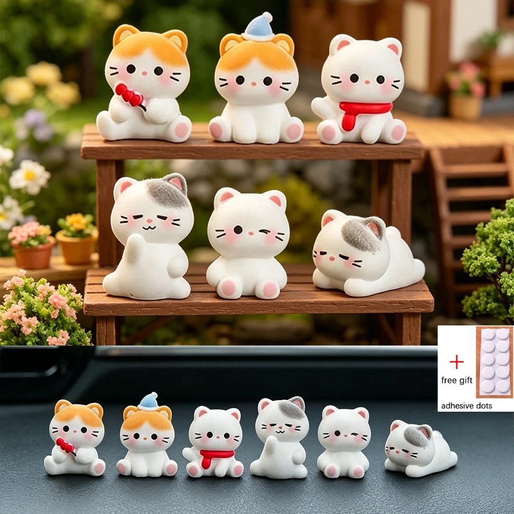 Smart Garden Diy - 6個入りのかわいい猫の樹脂製フィギュア、ミニチュア装飾品、マイクロランドスケープ、ドールハウス、ガーデンデスク、DIYデコレーションアクセサリー、車の装飾に。