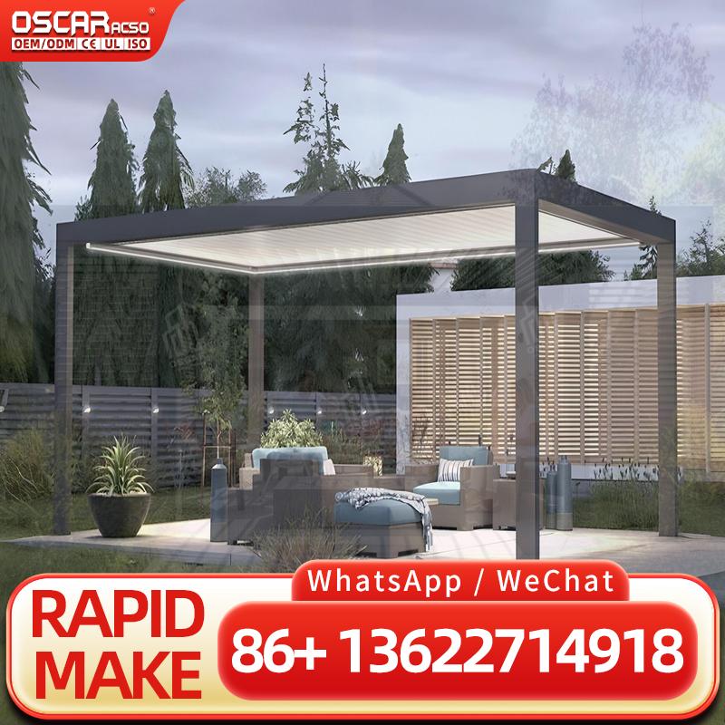 Smart Garden Electric Pergola - カスタマイズ可能なモダン折りたたみ式防水ガゼボ、側面に電動スマートメッシュシャッター付き、裏庭パティオガーデンパーゴラ用