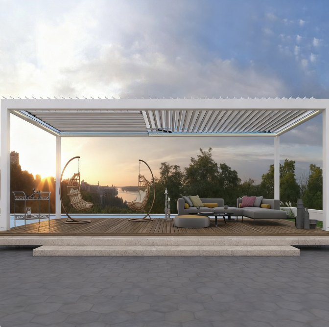 Smart Garden Electric Pergola - アルミ製ベネチアンパーゴラ、電動スマートサンルームパビリオン、テラスガーデンホテルシェード、雨よけ屋外パティオシェルター