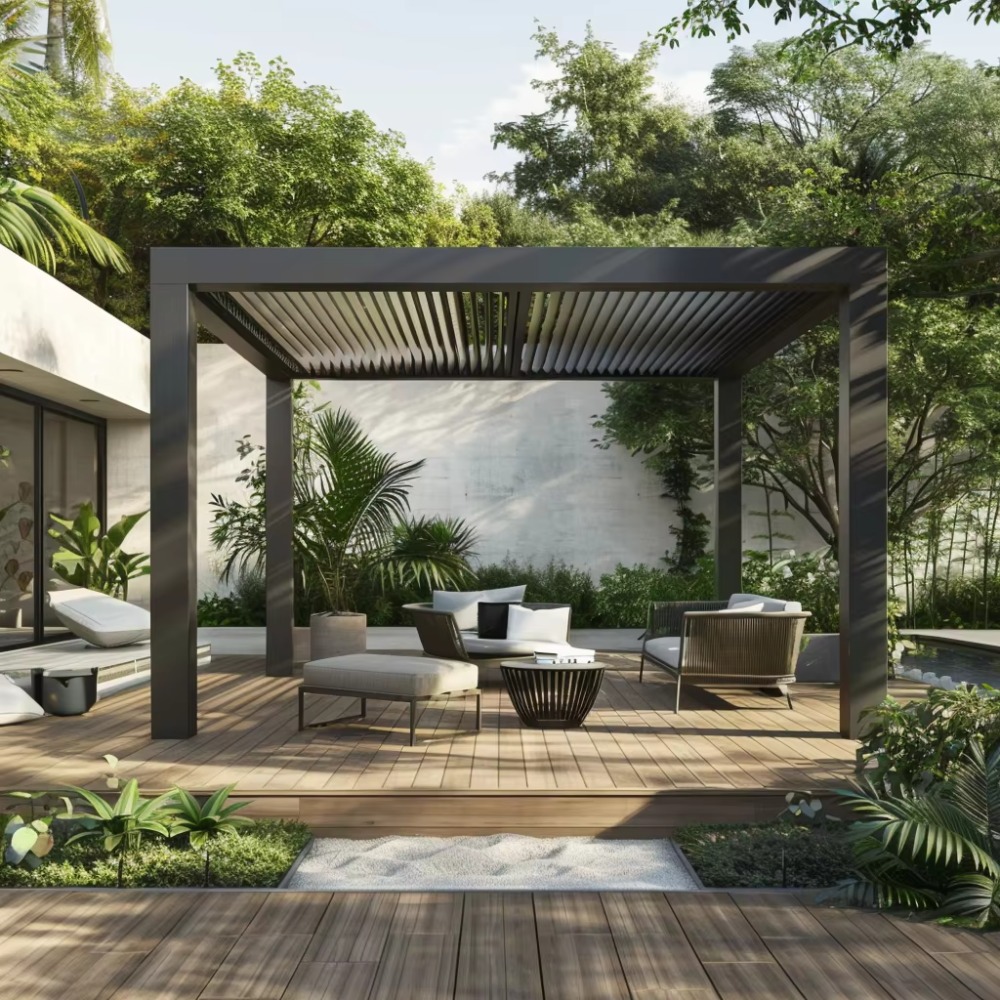 Smart Garden Electric Pergola - 電動スマートアルミパーゴラ、ローラーシャッター付き、防錆・防音仕様の屋外ガゼボ（バーベキュー、裏庭、庭園、パティオ用）