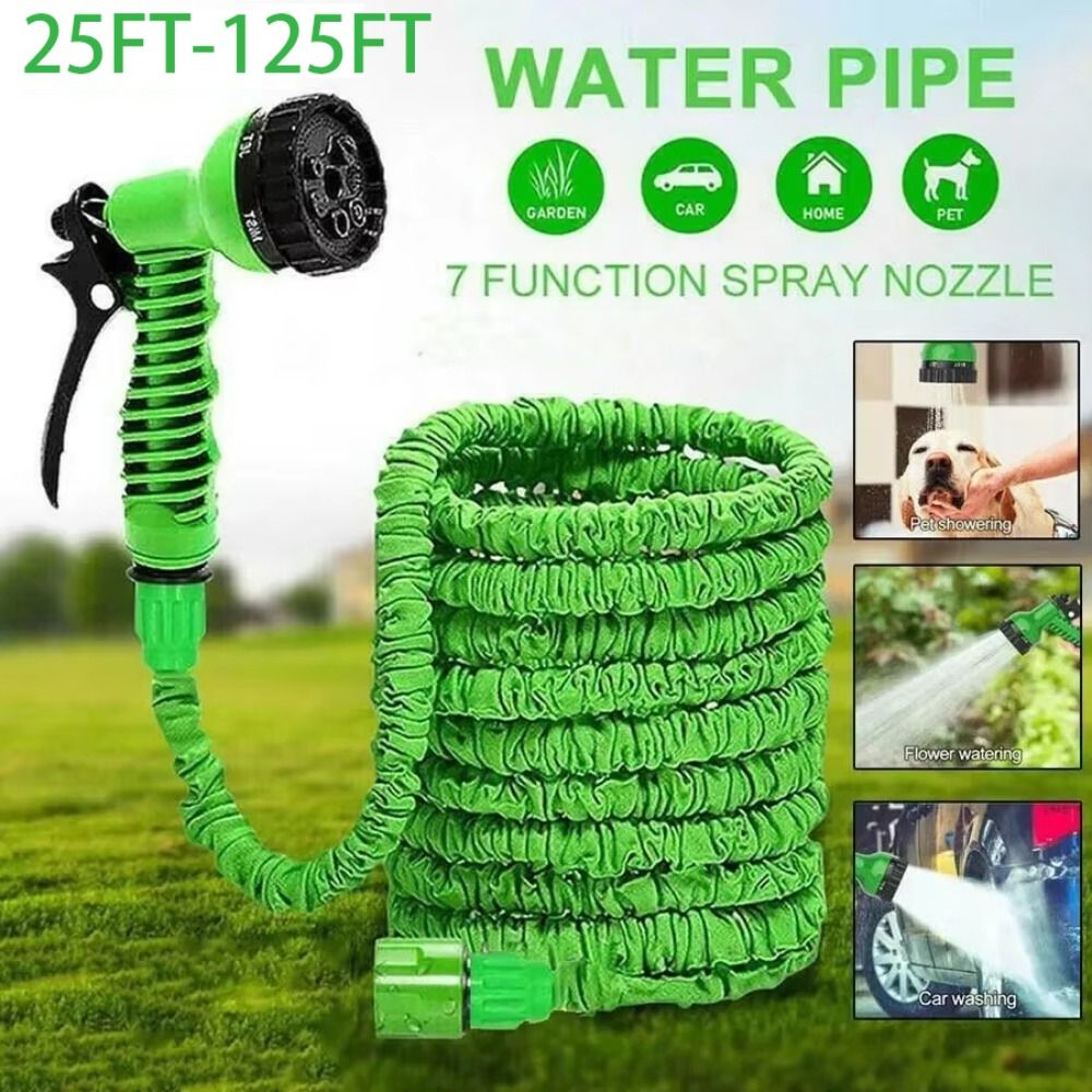 Smart Garden Diy - プラスチック素材の伸縮自在マジックホース、格納式デザイン、7種類の噴射機能、軽量ガーデン散水ホース