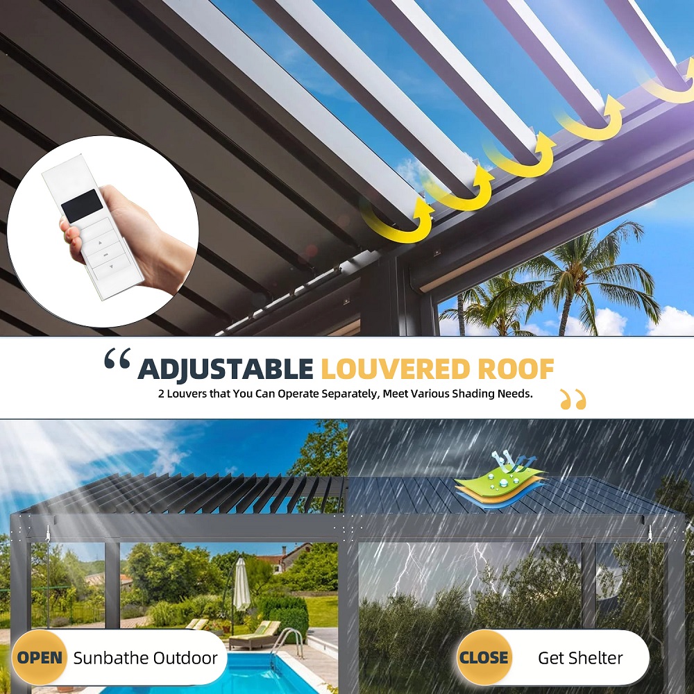 カスタマイズ可能なモダン折りたたみ式防水ガゼボ、側面に電動ス - Smart Garden Electric Pergola のレビューと価格