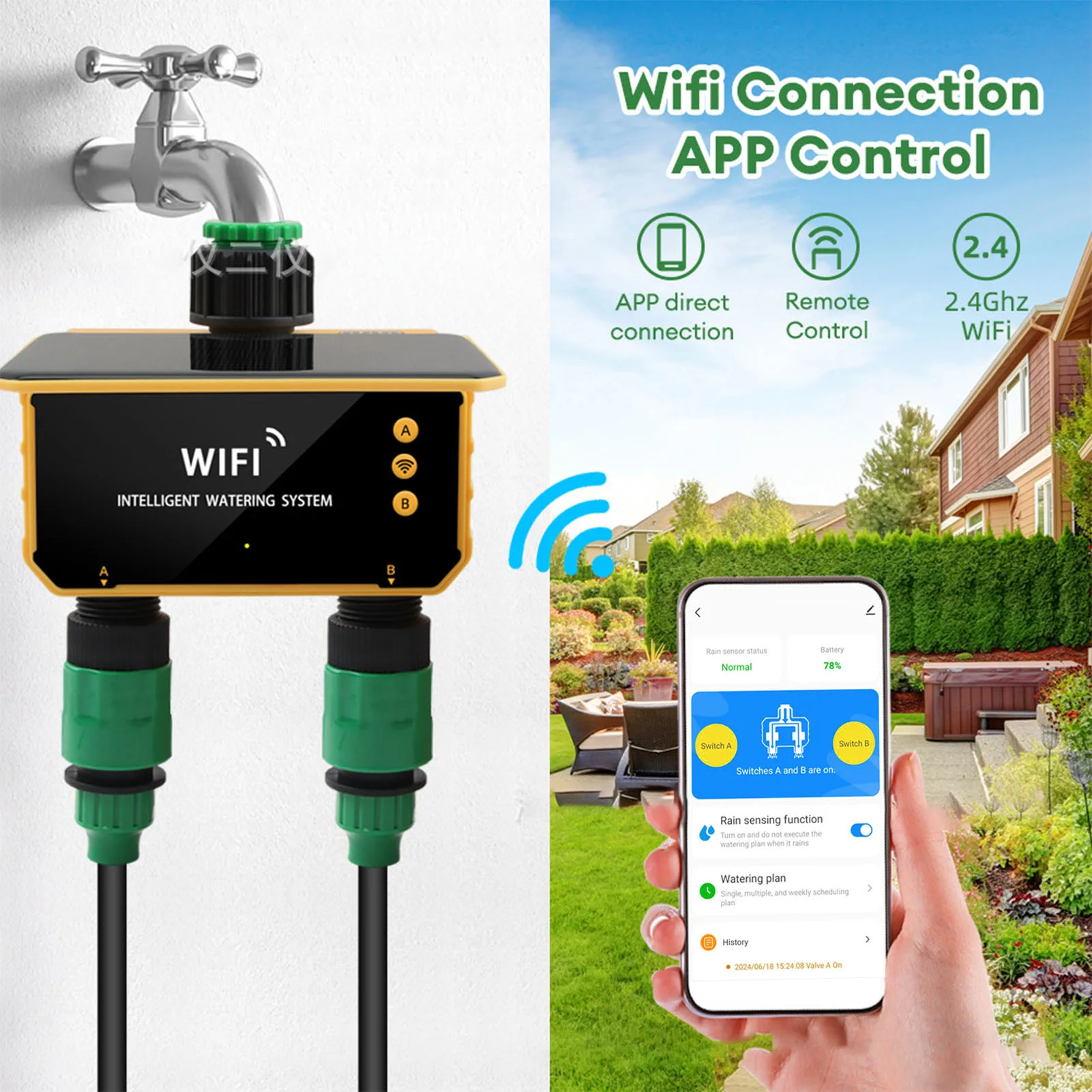 ソーラーWiFiスマート灌漑タイマー雨感知機能APP制御2口 - Smart Garden Is のレビューと価格