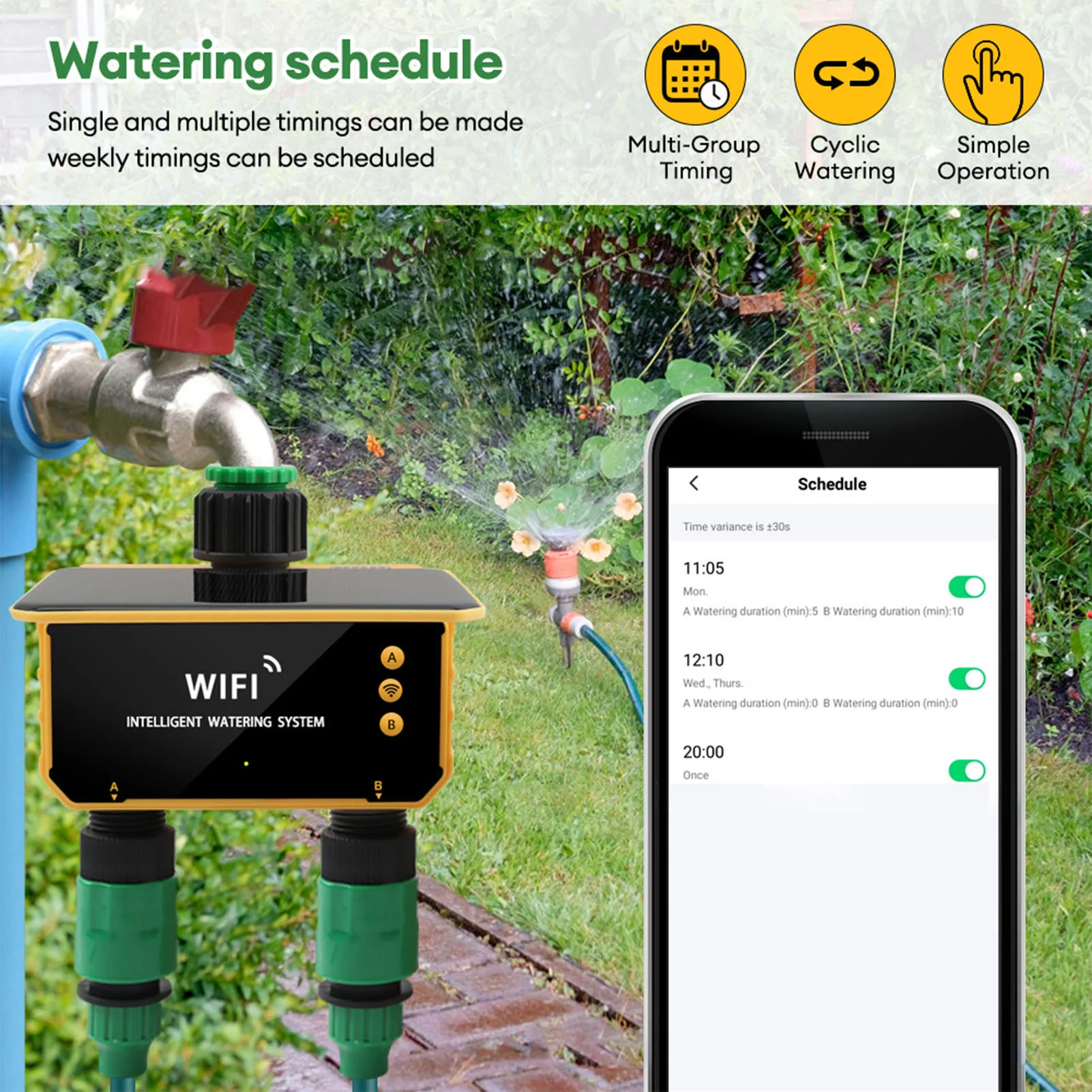 ソーラーWiFiスマート灌漑タイマー雨感知機能APP制御2口 - Smart Garden Is のレビューと価格